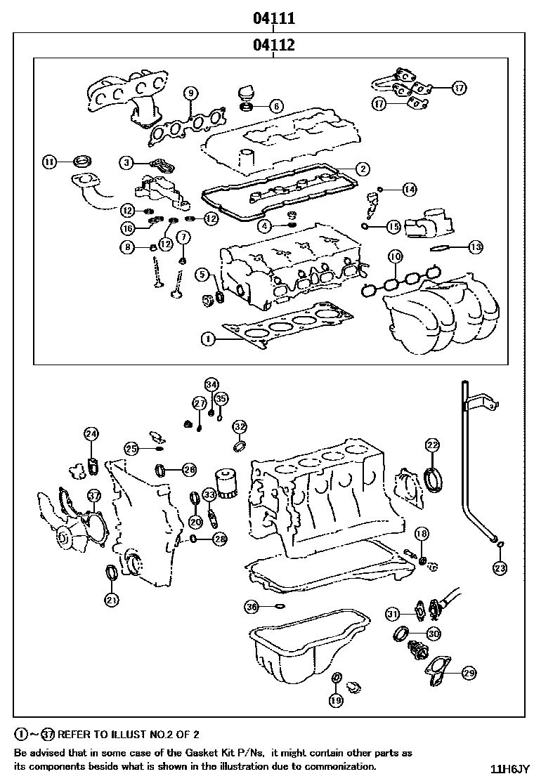 Toyota HILUX Engine Overhaul Gasket Kit EPC diagram — 11H6JY