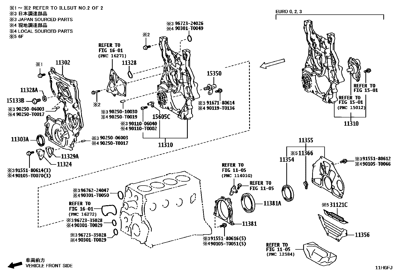 Toyota HILUX Timing Gear Cover & Rear End Plate EPC diagram — 11H6FJ
