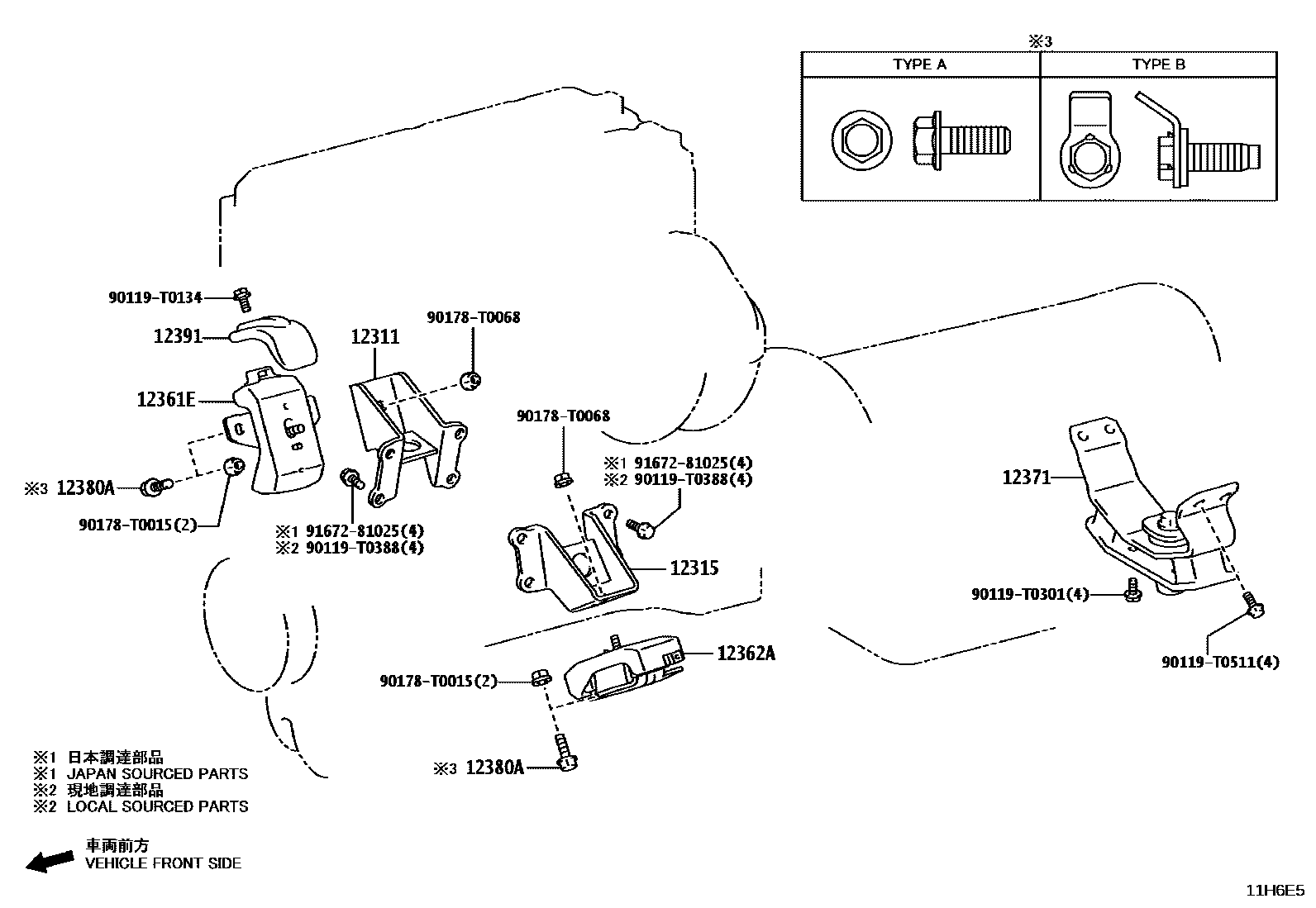Toyota HILUX Engine Mounting EPC diagram — 11H6E5