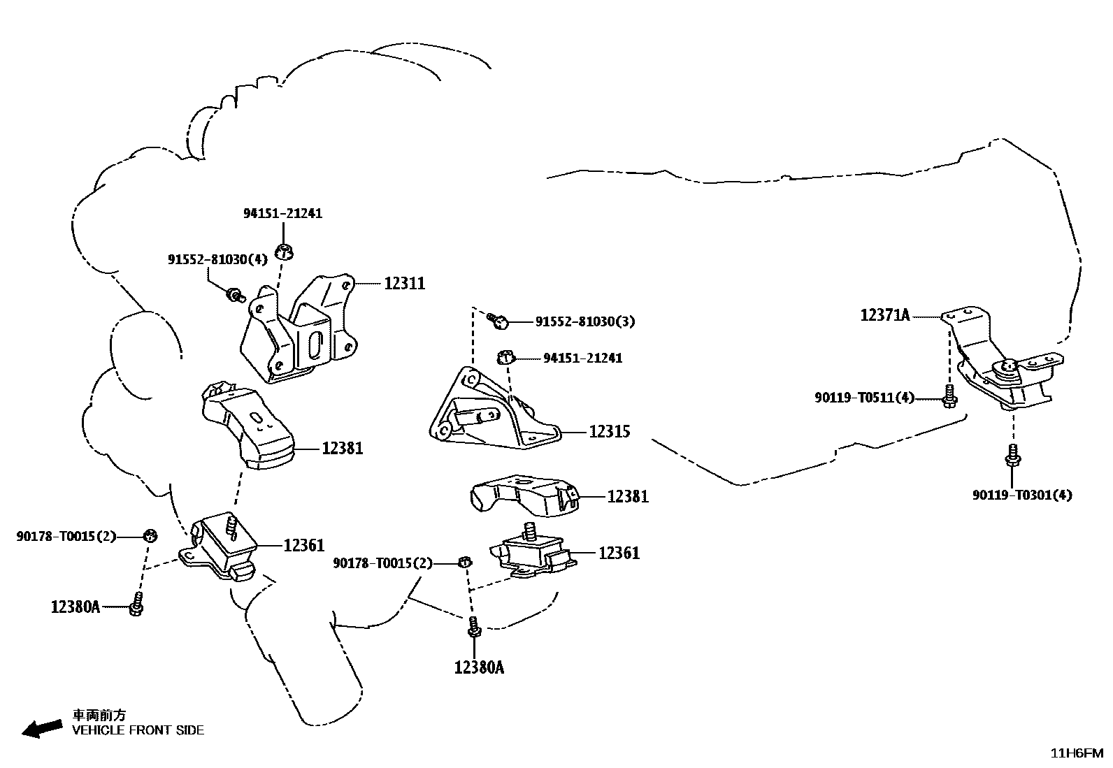 Toyota HILUX Engine Mounting EPC diagram — 11H6FM