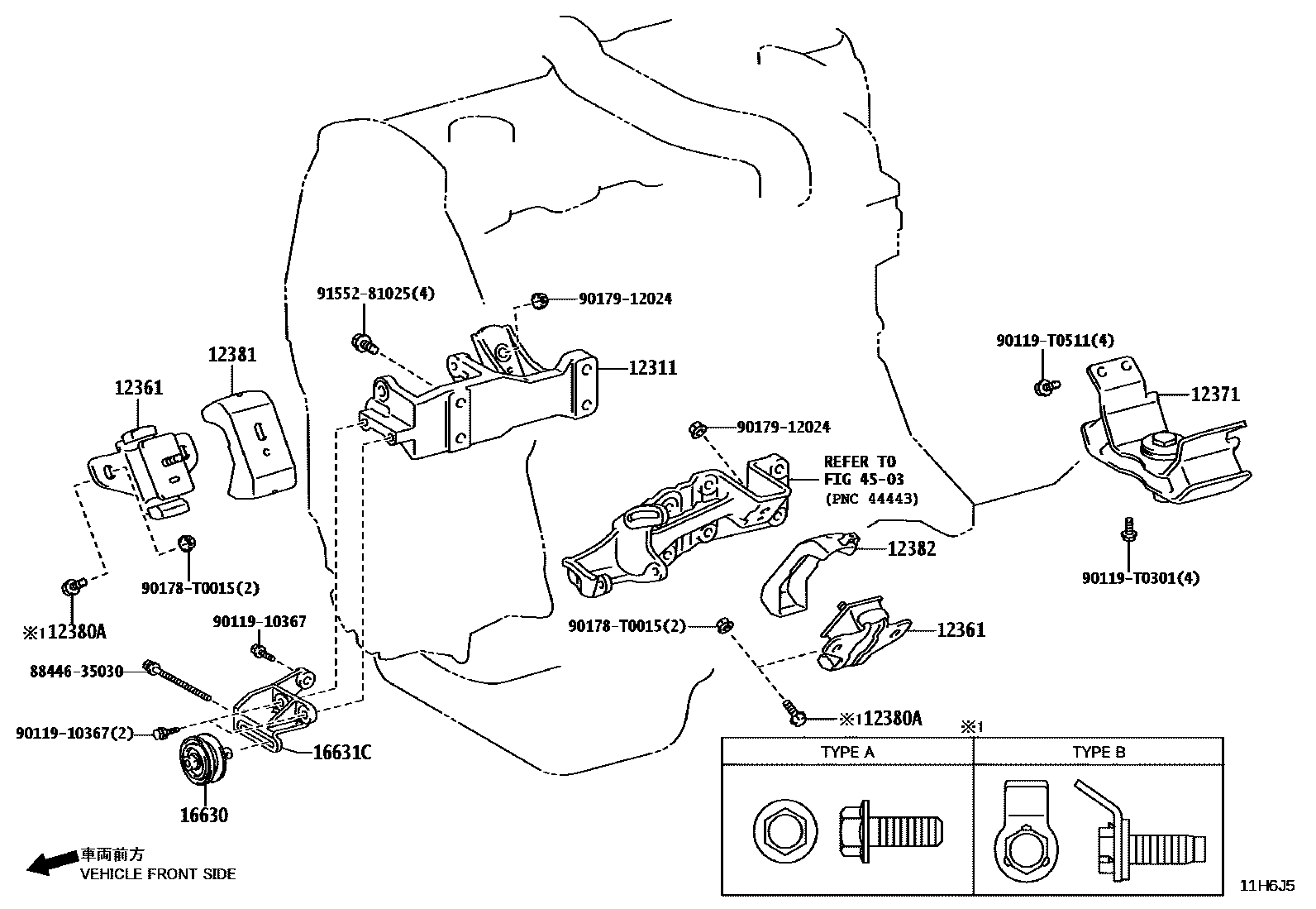 Toyota HILUX Engine Mounting EPC diagram — 11H6J5