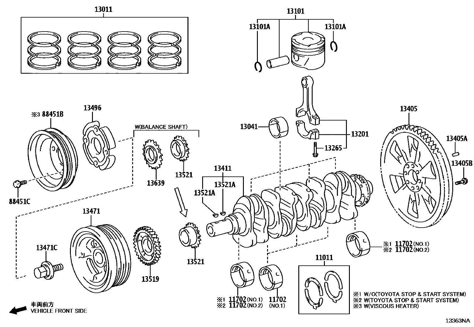 Toyota HILUX Crankshaft & Piston EPC diagram — 13363NA