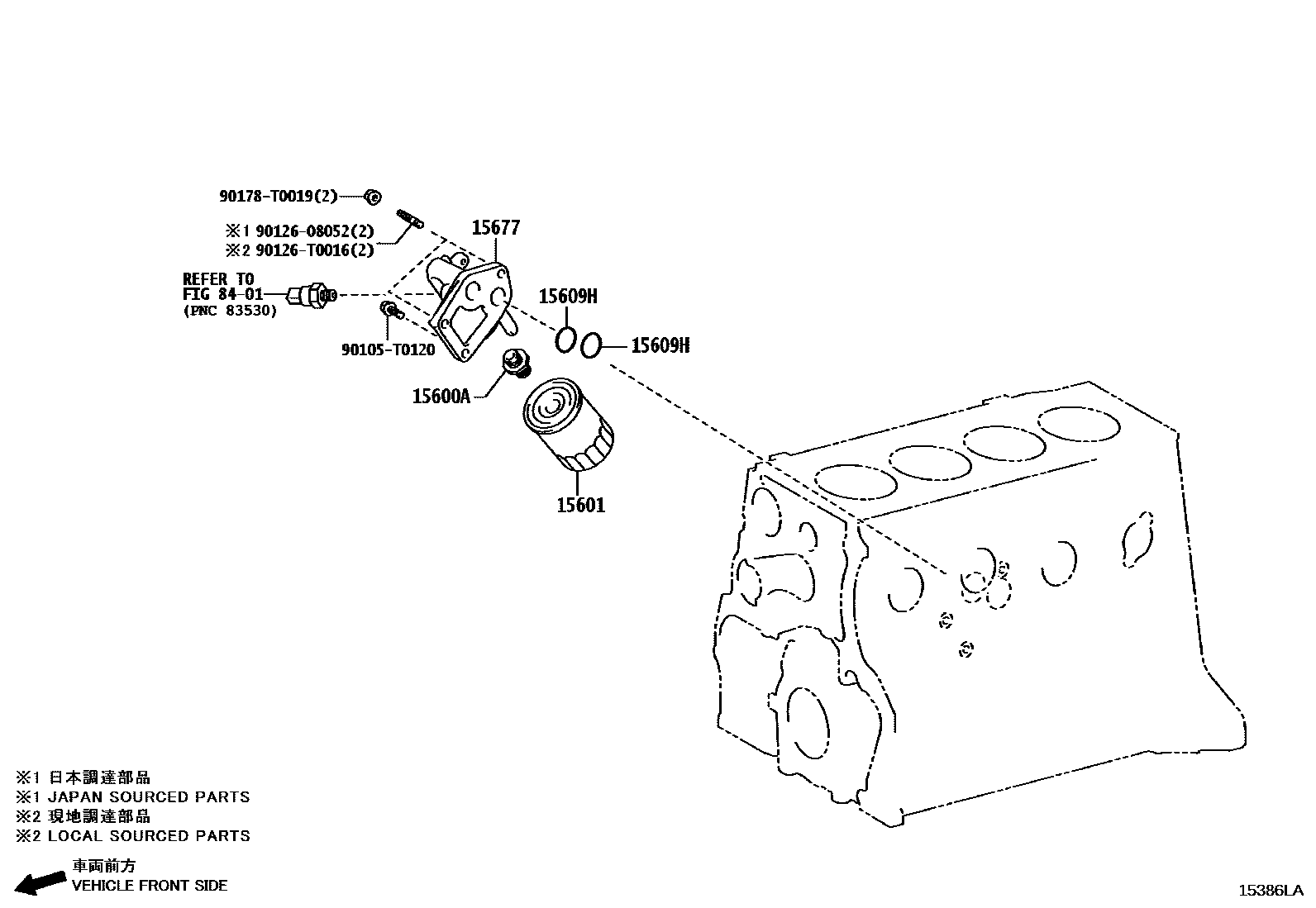 Toyota HILUX Oil Filter EPC diagram — 15386LA