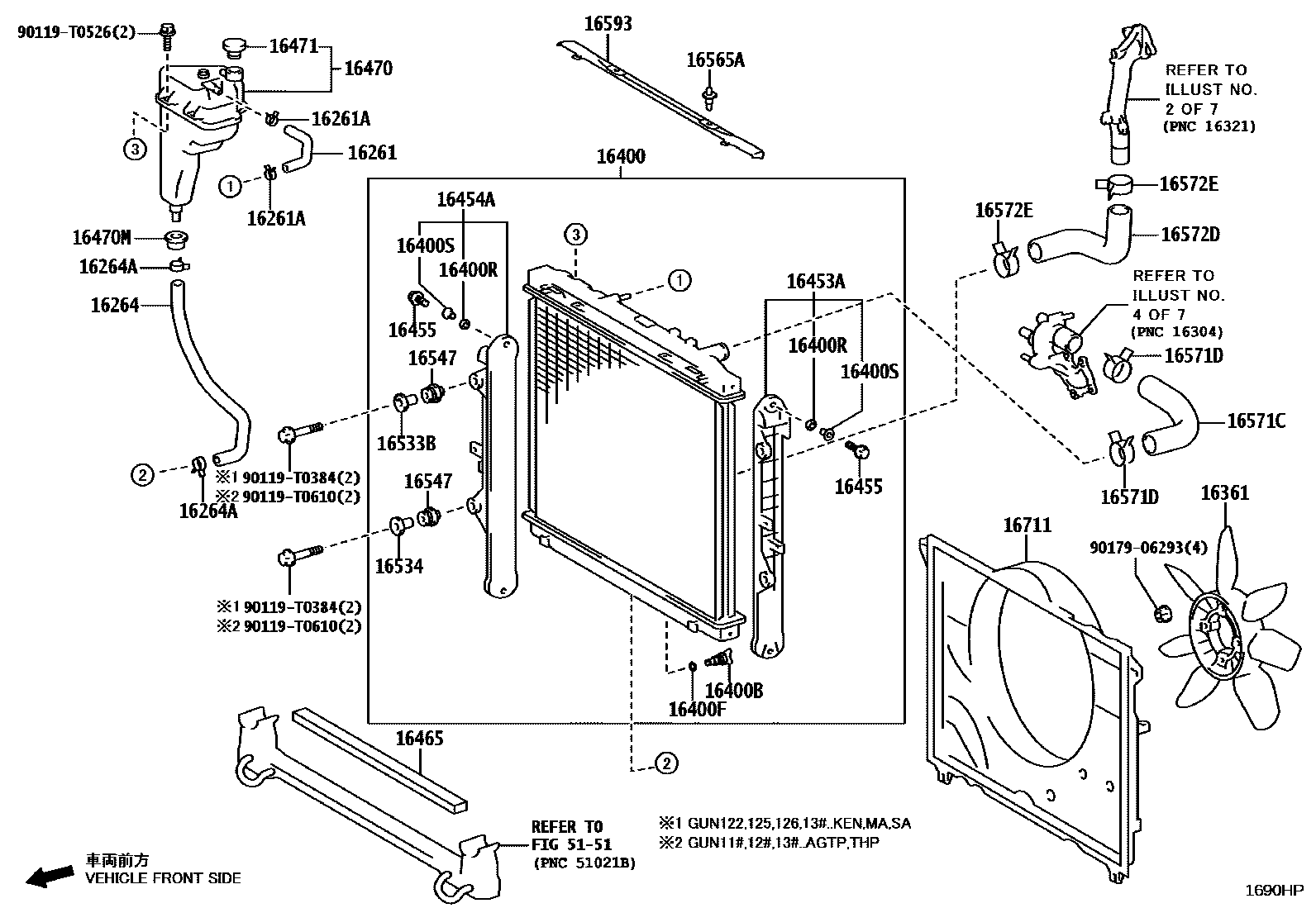 Toyota HILUX RADIATOR & WATER OUTLET EPC diagram — 1690HP