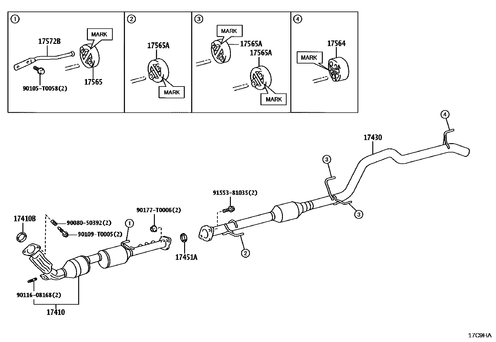 Toyota HILUX Exhaust Pipe EPC diagram — 17C9HA