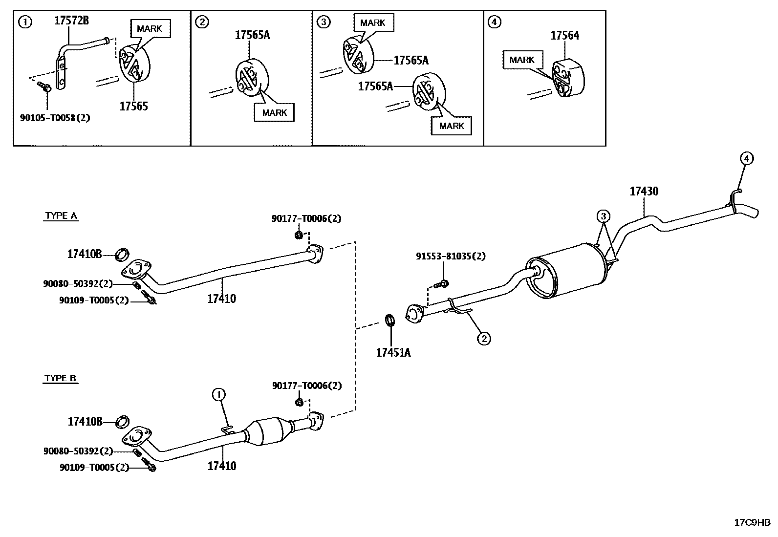 Toyota HILUX Exhaust Pipe EPC diagram — 17C9HB