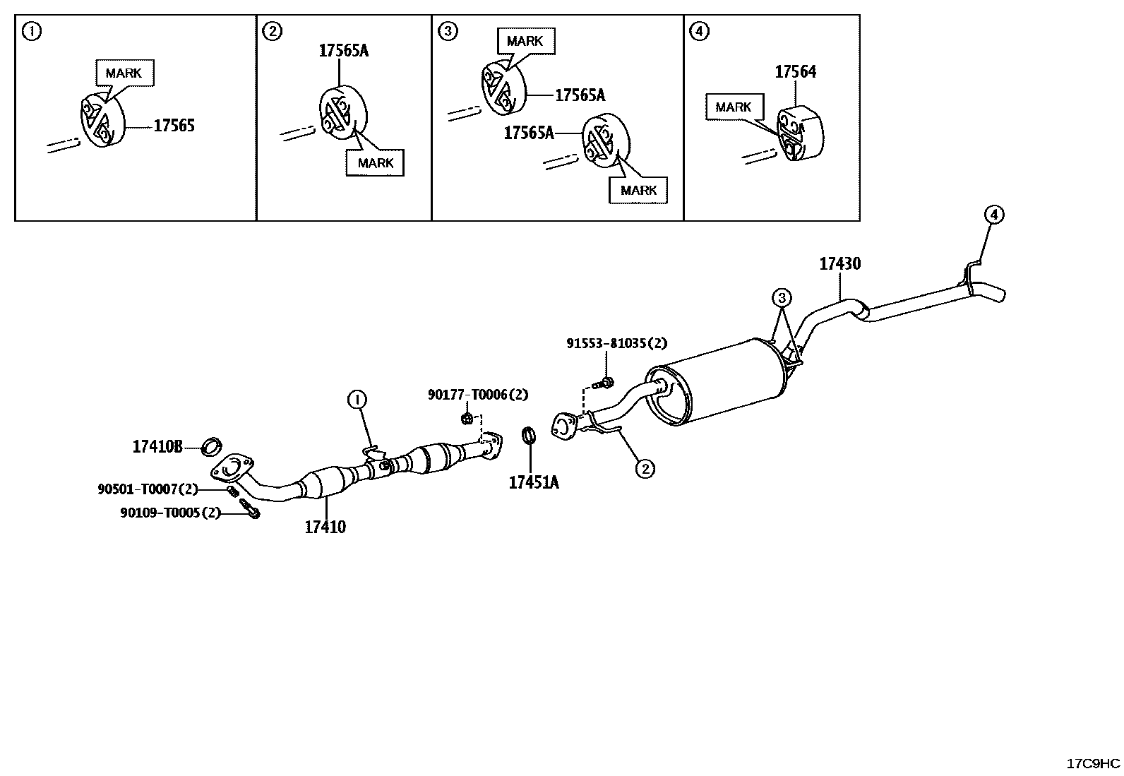 Toyota HILUX Exhaust Pipe EPC diagram — 17C9HC
