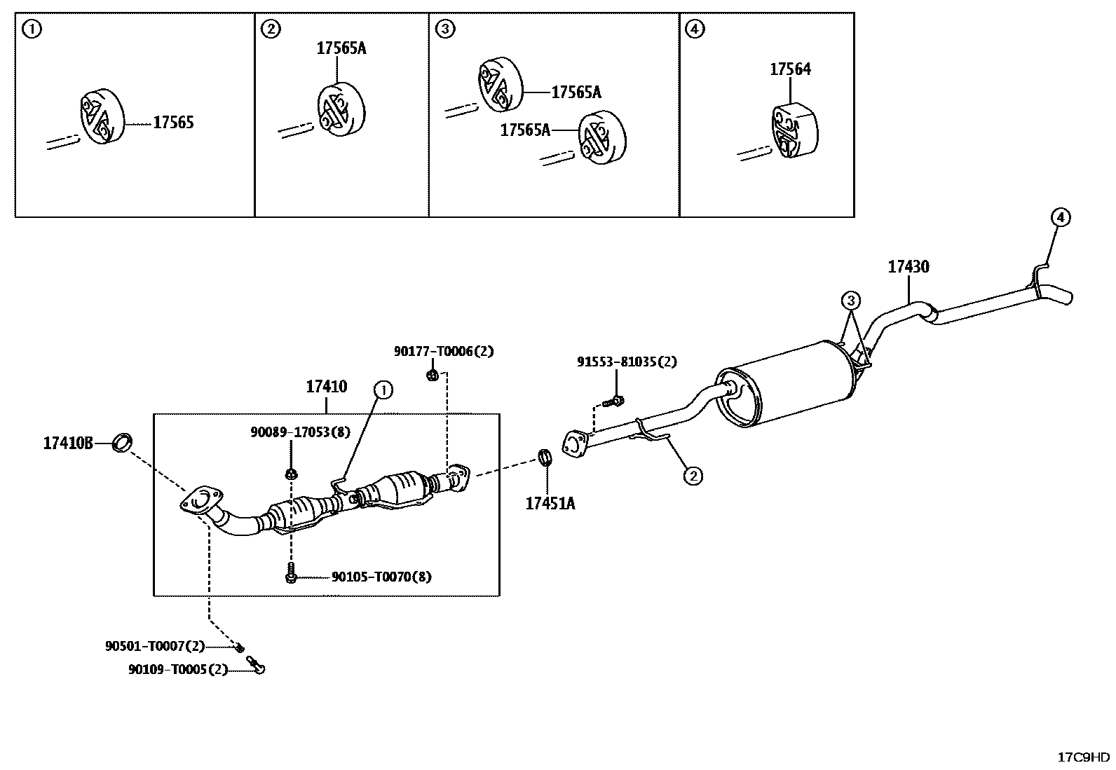 Toyota HILUX Exhaust Pipe EPC diagram — 17C9HD