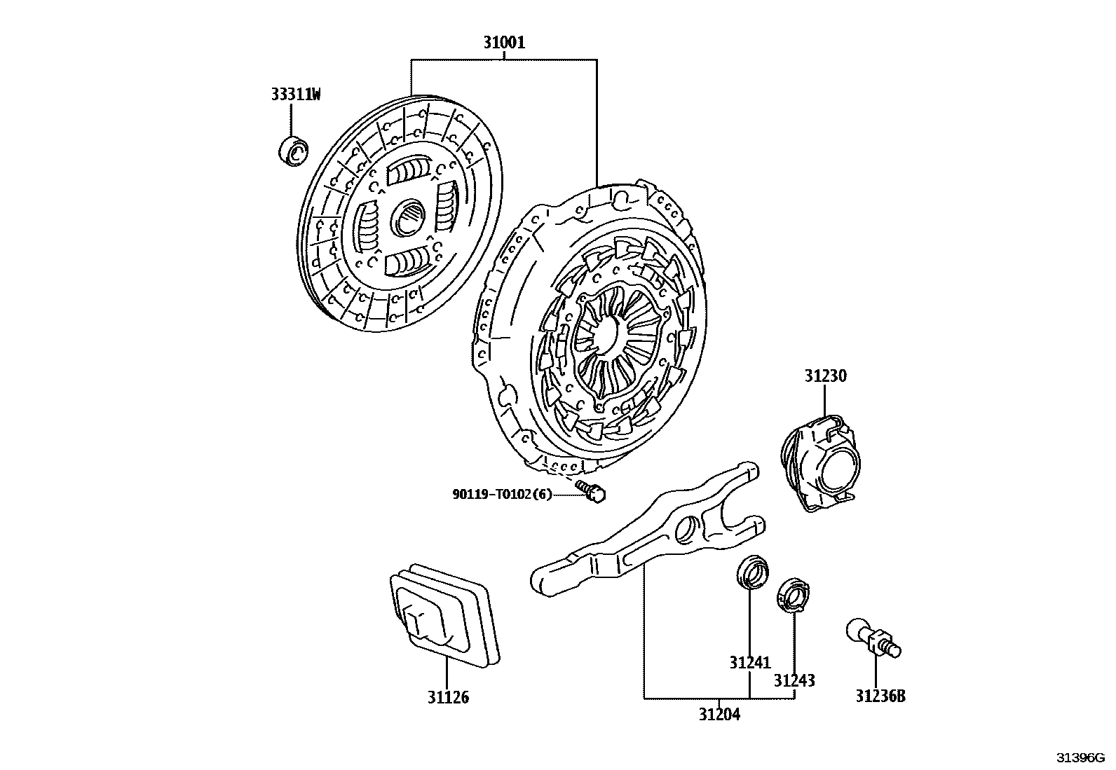 Toyota HILUX 离合器和分离叉 EPC diagram — 31396G
