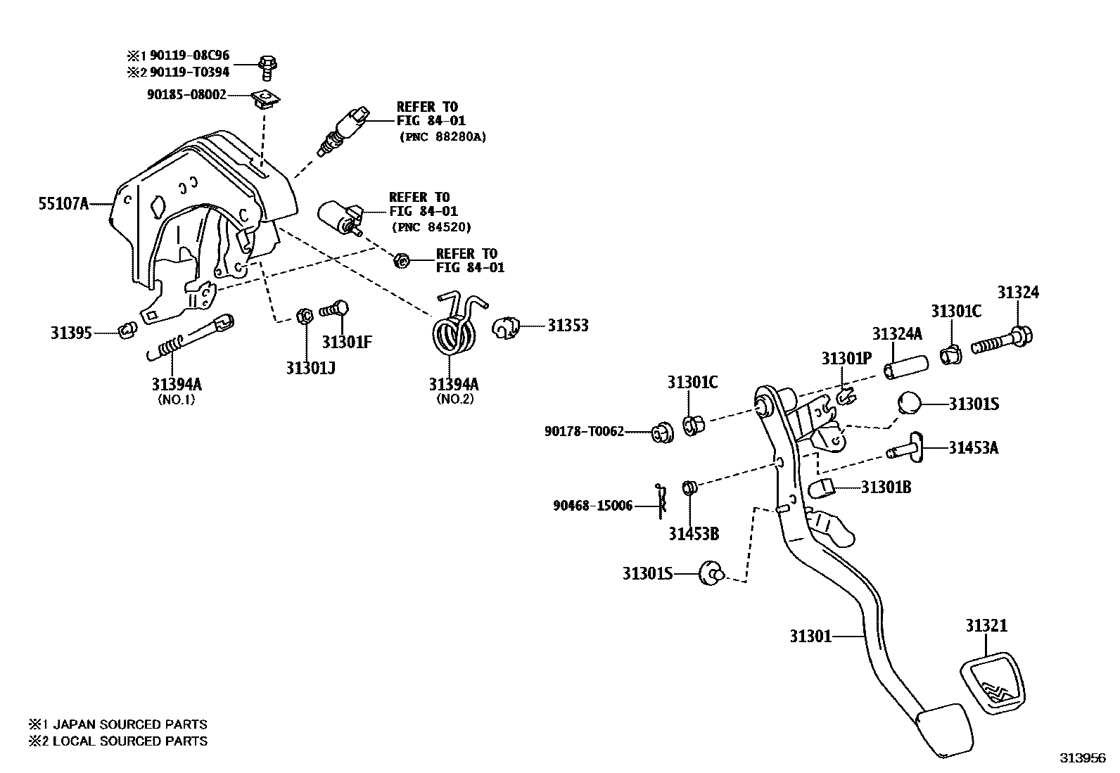 Toyota HILUX 离合器踏板和挠性软管 EPC diagram — 313956
