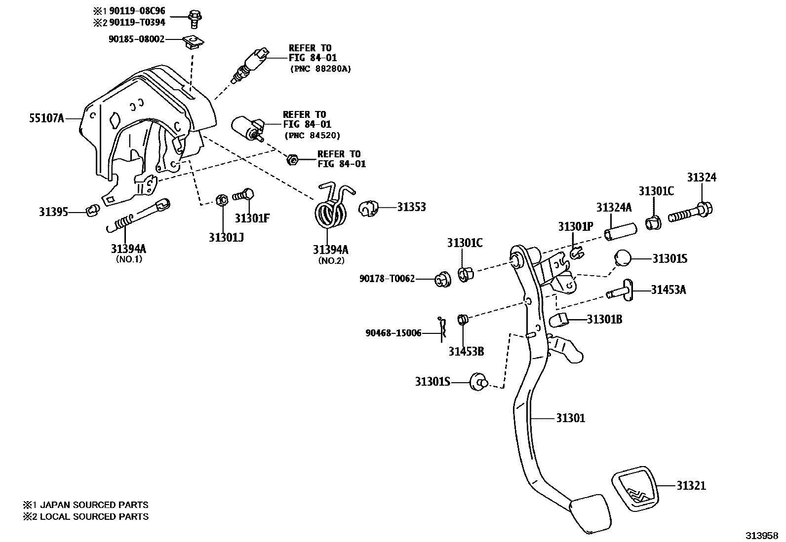 Toyota HILUX 离合器踏板和挠性软管 EPC diagram — 313958