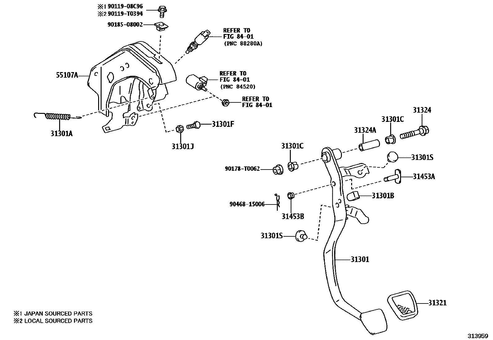 Toyota HILUX 离合器踏板和挠性软管 EPC diagram — 313959