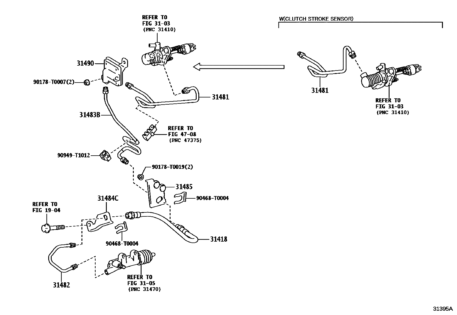 Toyota HILUX 离合器踏板和挠性软管 EPC diagram — 31395A