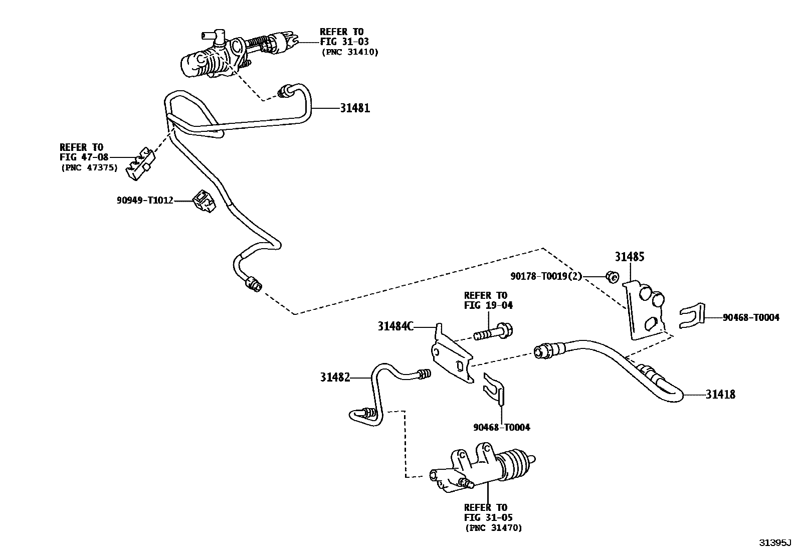 Toyota HILUX 离合器踏板和挠性软管 EPC diagram — 31395J