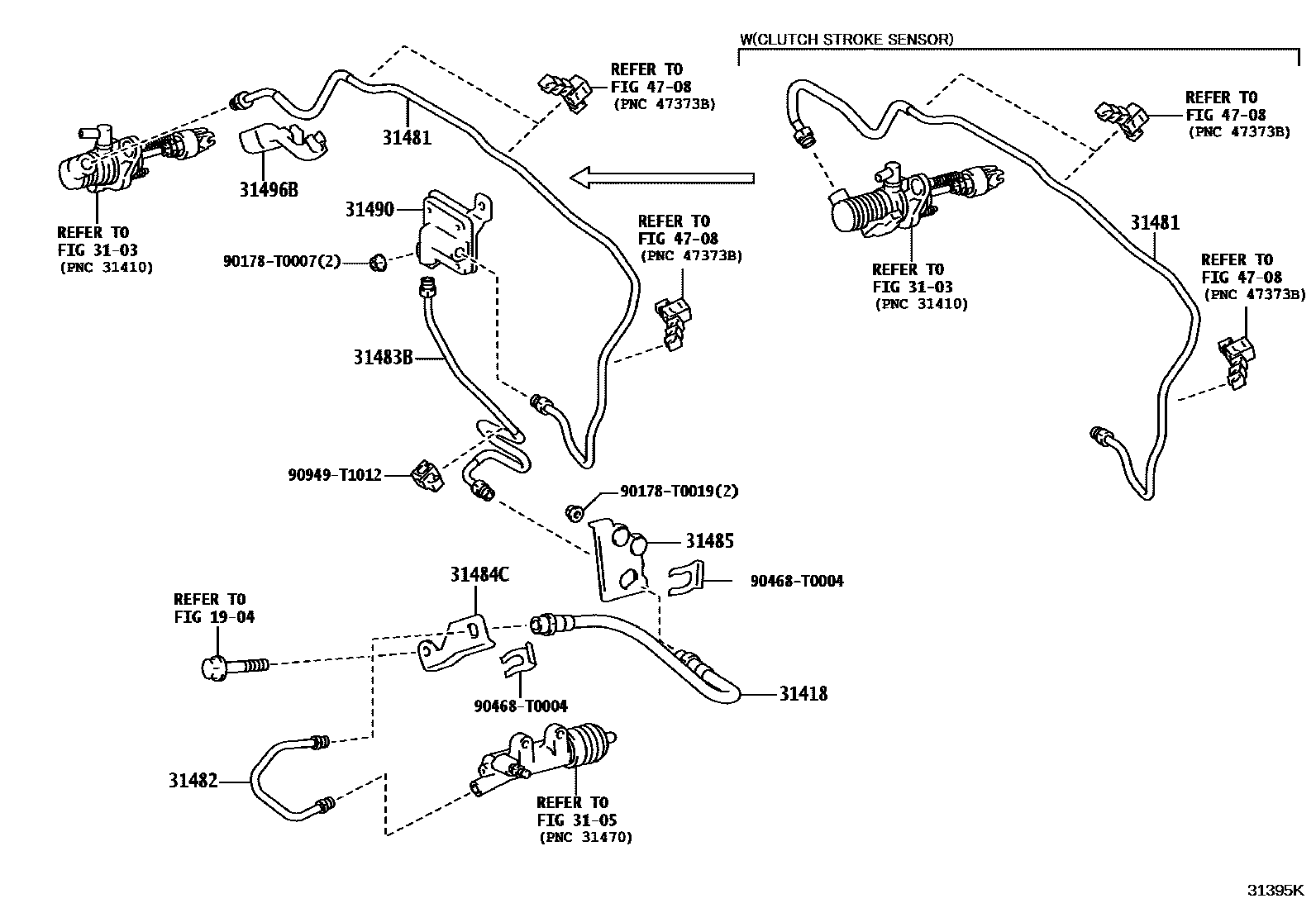 Toyota HILUX 离合器踏板和挠性软管 EPC diagram — 31395K