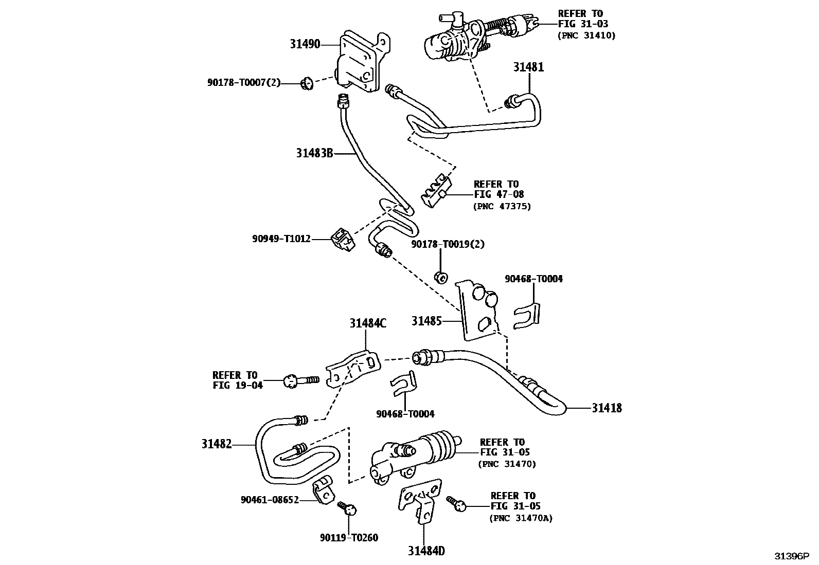 Toyota HILUX 离合器踏板和挠性软管 EPC diagram — 31396P