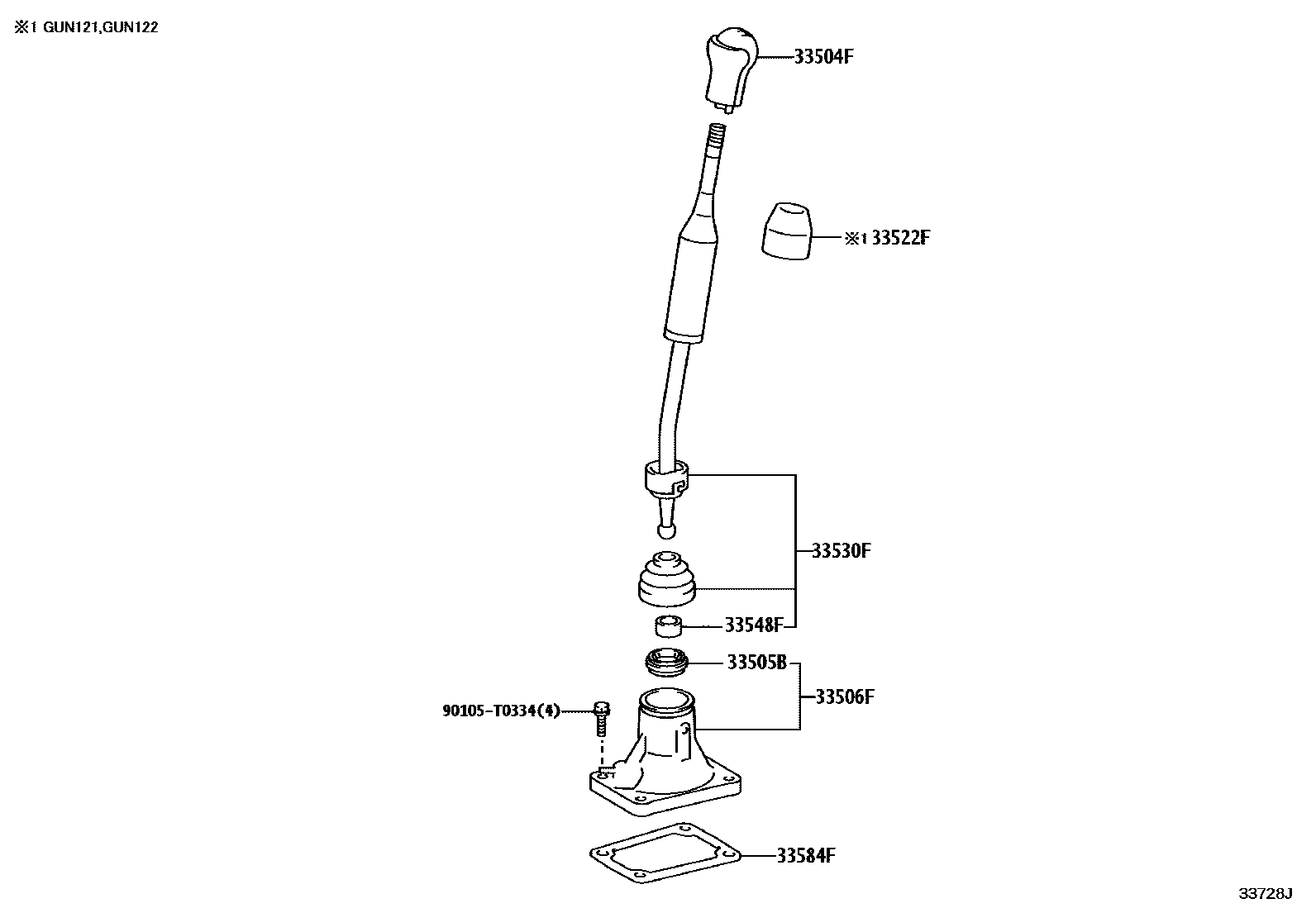 Toyota HILUX Shift Lever & Retainer EPC diagram — 33728J