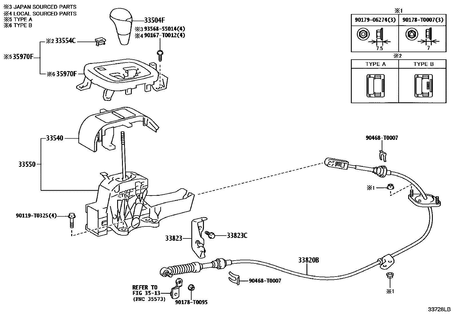 Toyota HILUX Shift Lever & Retainer EPC diagram — 33728LB