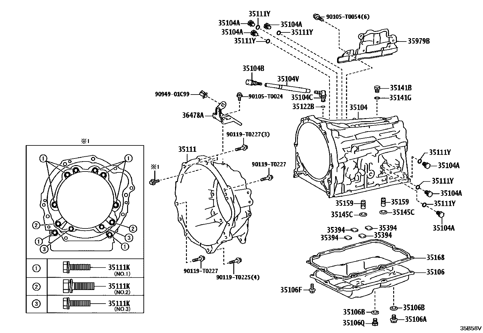 Toyota HILUX 变速器壳和油底壳(ATM) EPC diagram — 35B58V