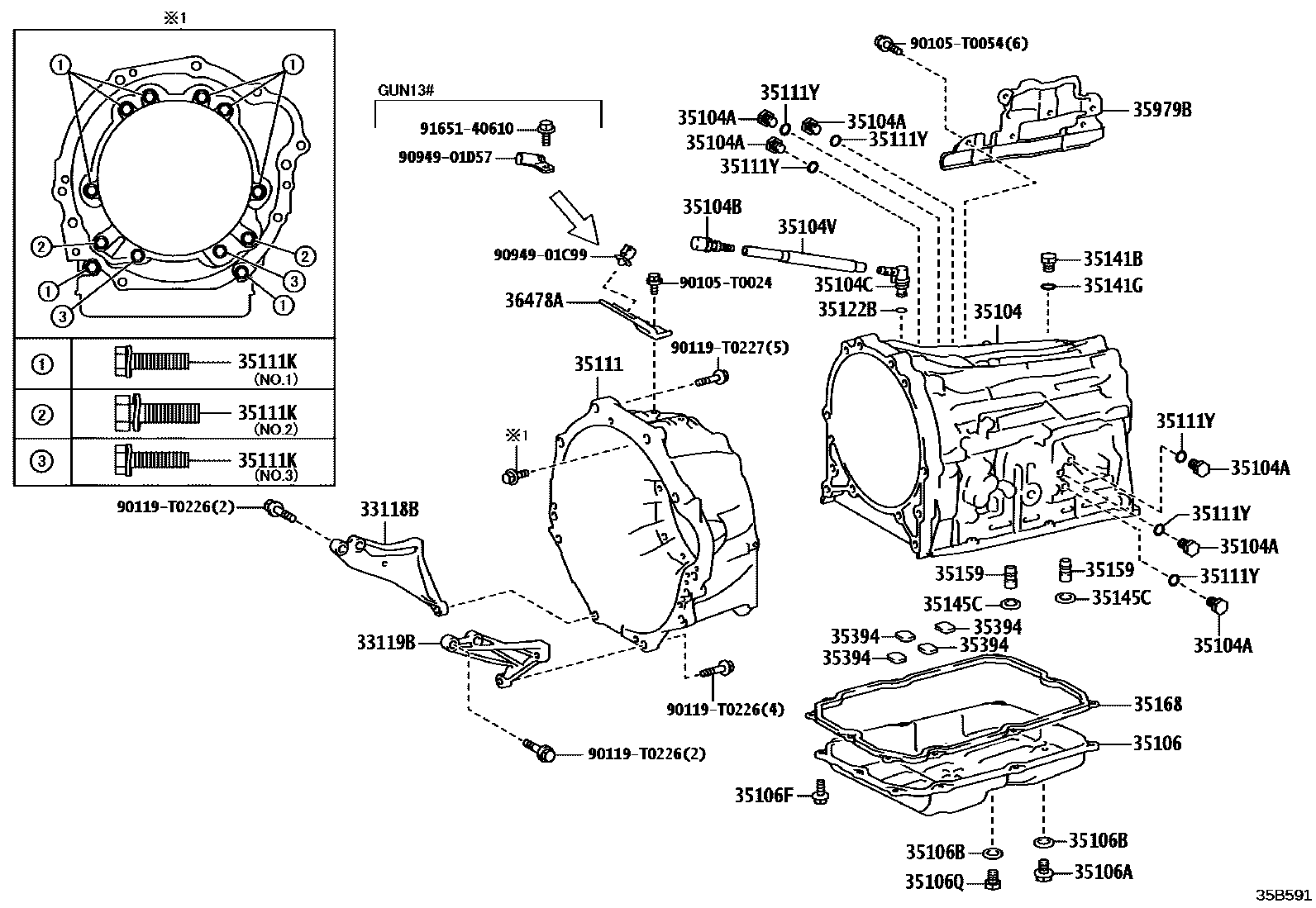 Toyota HILUX 变速器壳和油底壳(ATM) EPC diagram — 35B591