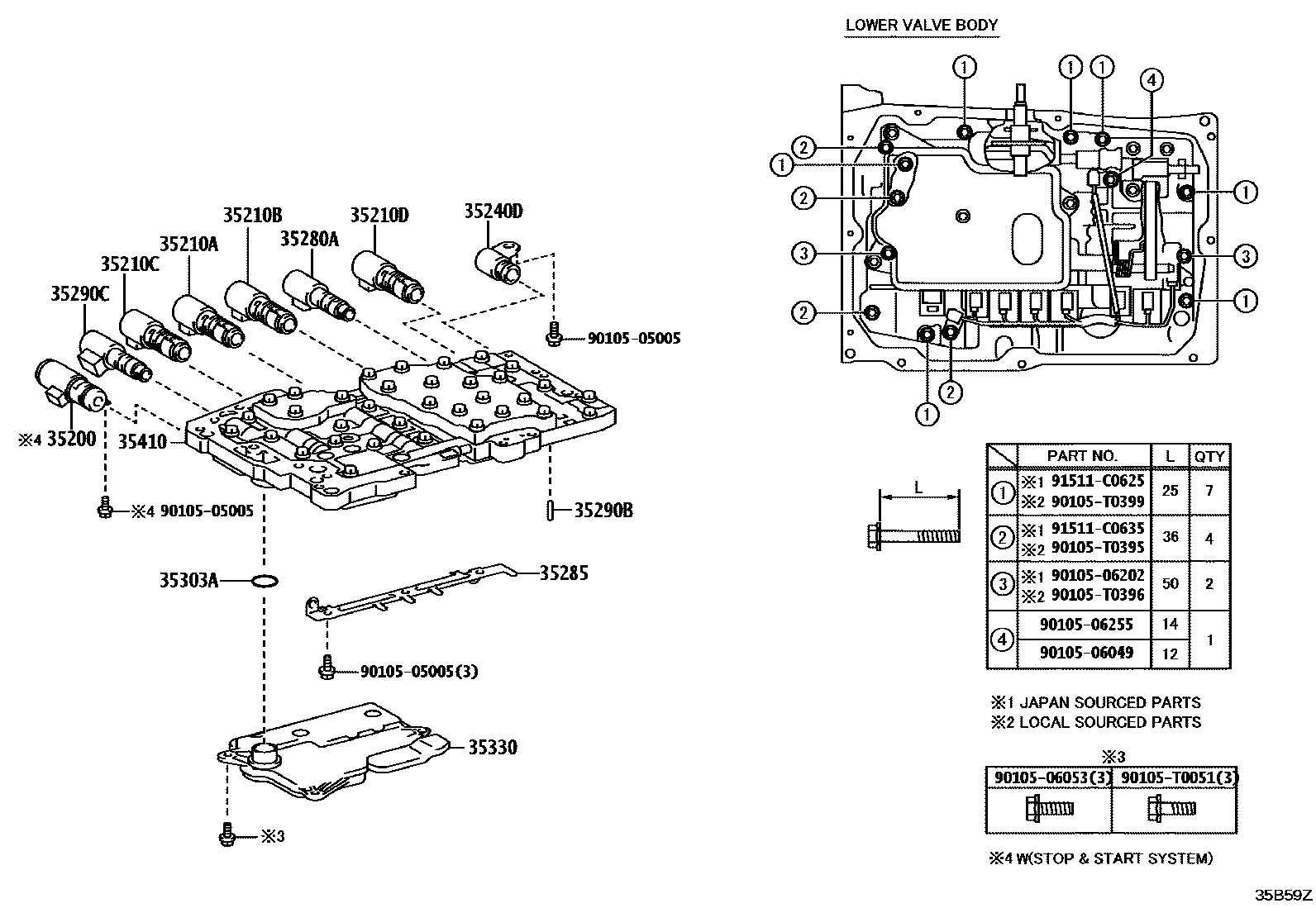 Toyota HILUX 阀体和滤油网(ATM) EPC diagram — 35B59Z