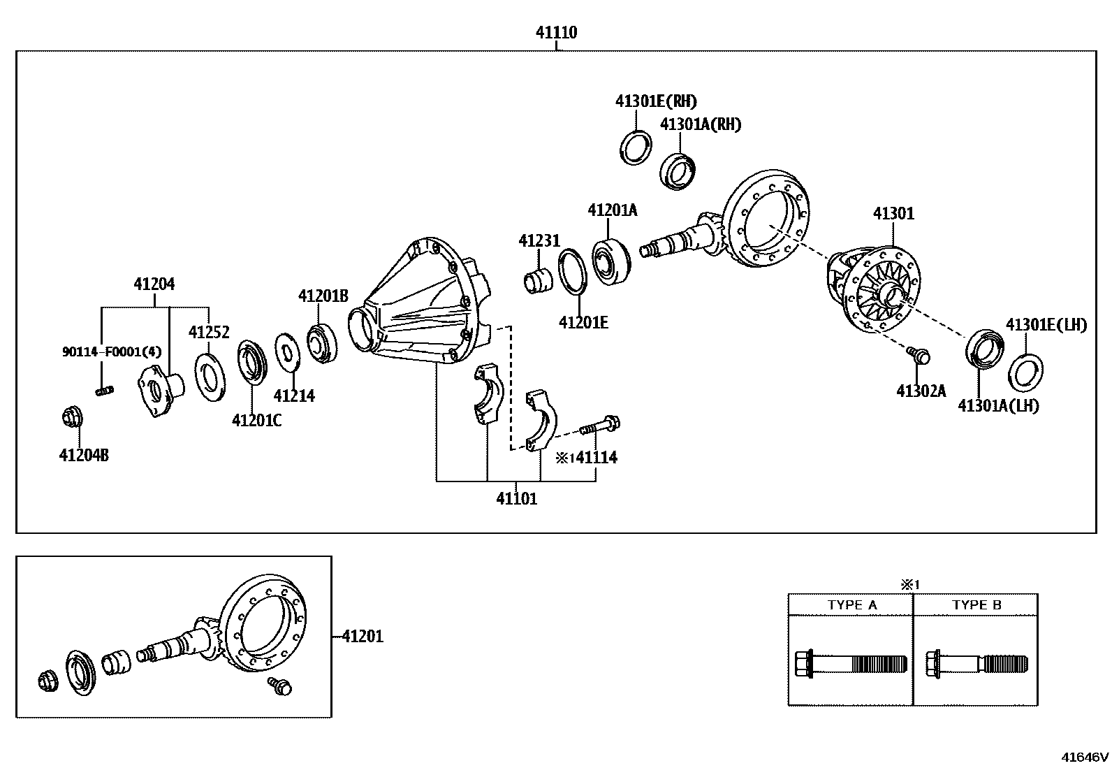 Toyota HILUX 后桥壳和差速器 EPC diagram — 41646V