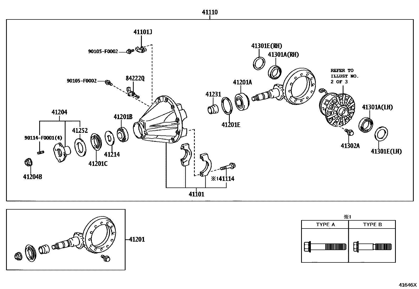 Toyota HILUX 后桥壳和差速器 EPC diagram — 41646X