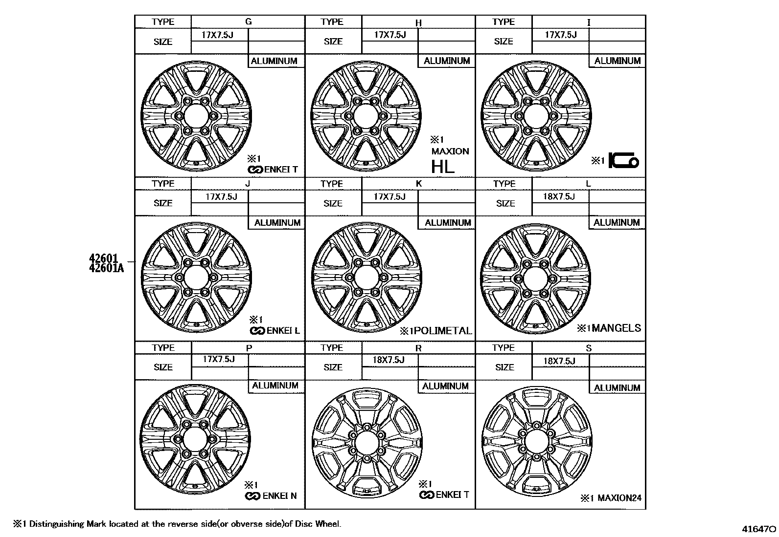 Toyota HILUX 车轮和车轮盖 EPC diagram — 41647O
