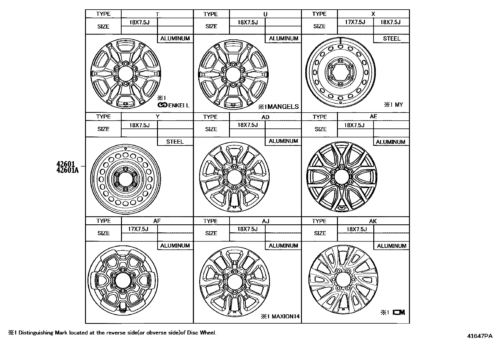 Toyota HILUX 车轮和车轮盖 EPC diagram — 41647PA