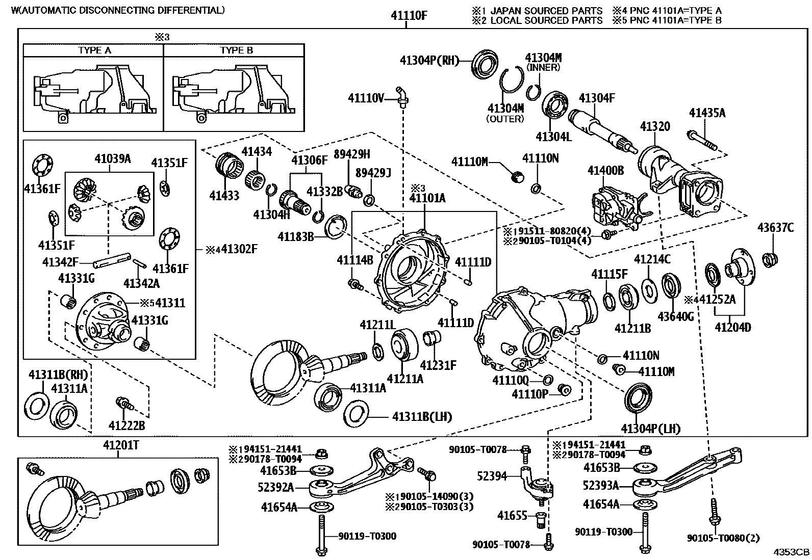 Toyota HILUX 前桥壳和差速器 EPC diagram — 4353CB