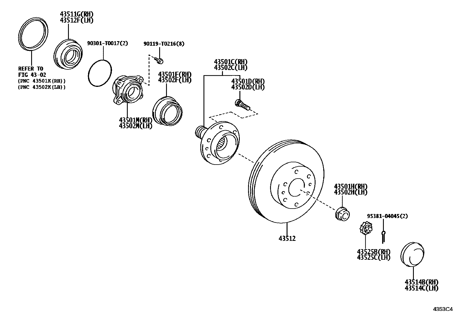 Toyota HILUX Front Axle Hub EPC diagram — 4353C4