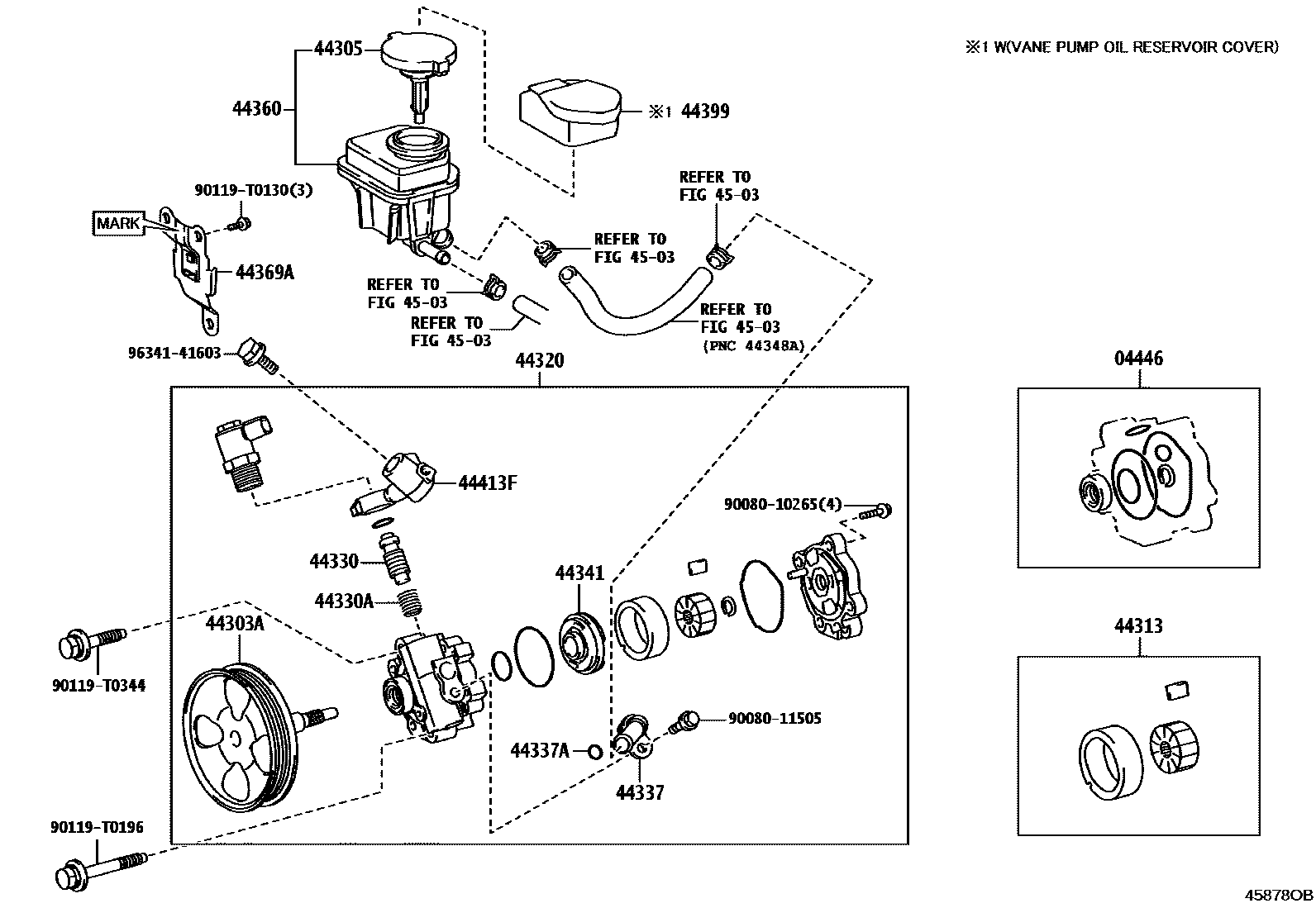 Toyota HILUX 叶片泵和储油罐(动力转向) EPC diagram — 45878OB