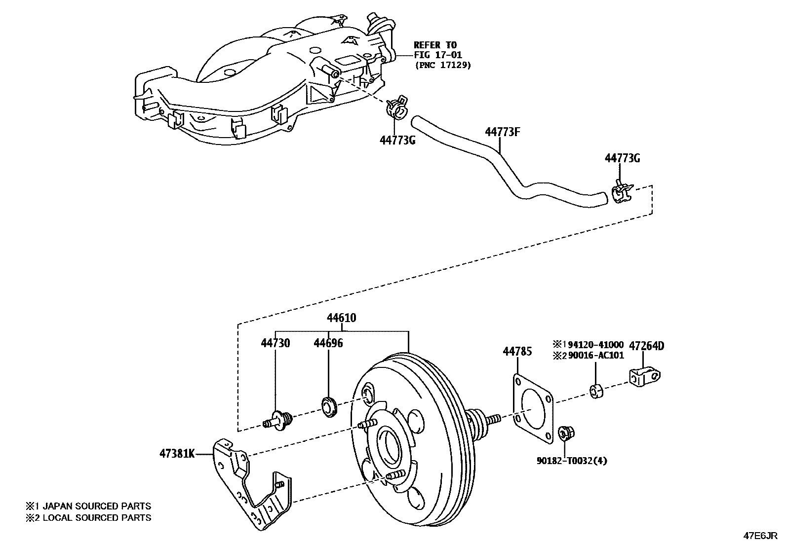 Toyota HILUX 制动助力器和真空管 EPC diagram — 47E6JR
