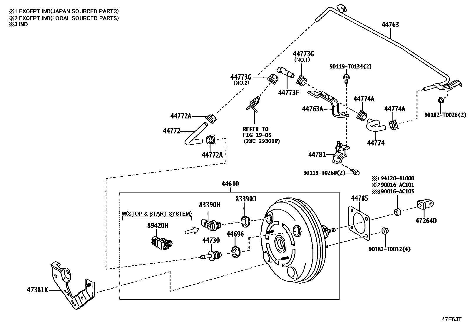Toyota HILUX 制动助力器和真空管 EPC diagram — 47E6JT