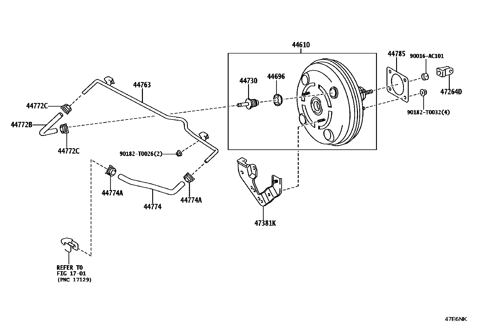 Toyota HILUX 制动助力器和真空管 EPC diagram — 47E6NK