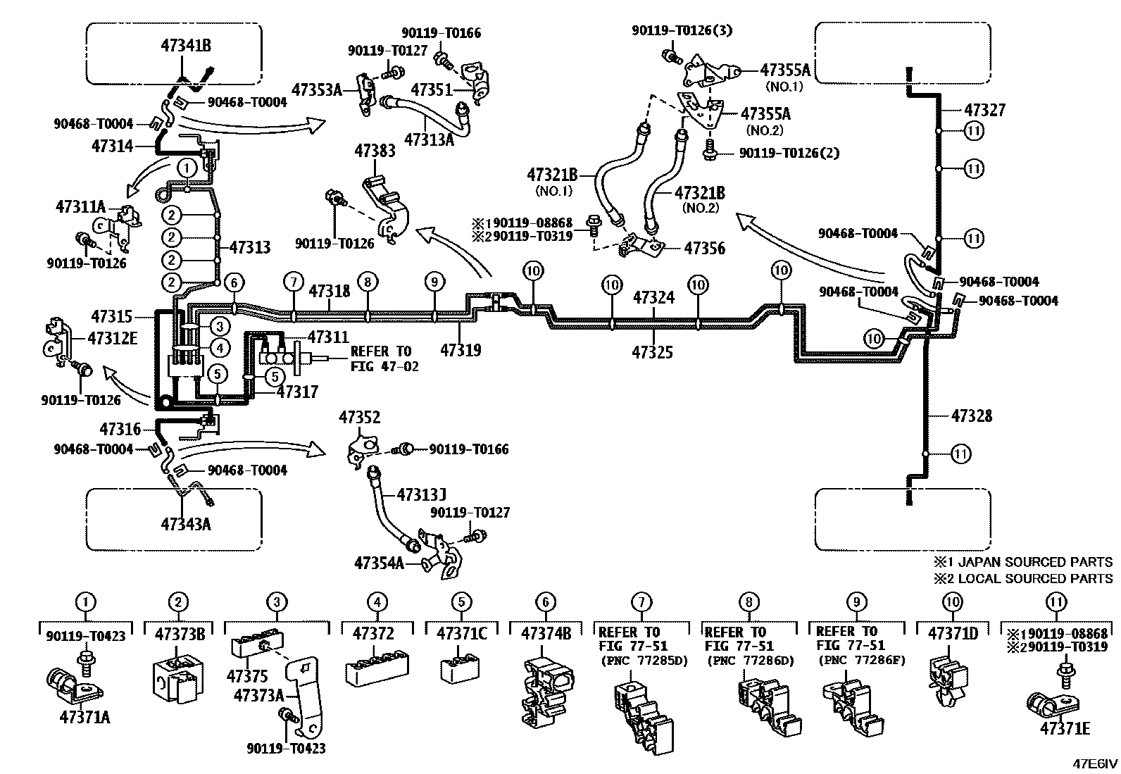 Toyota HILUX 制动配管和卡箍 EPC diagram — 47E6IV