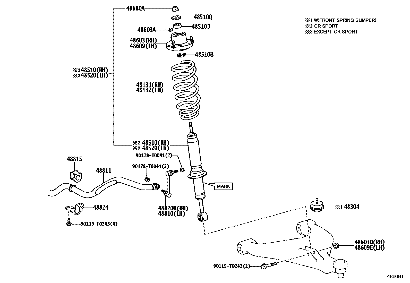 Toyota HILUX Front Spring & Shock Absorber EPC diagram — 48609T