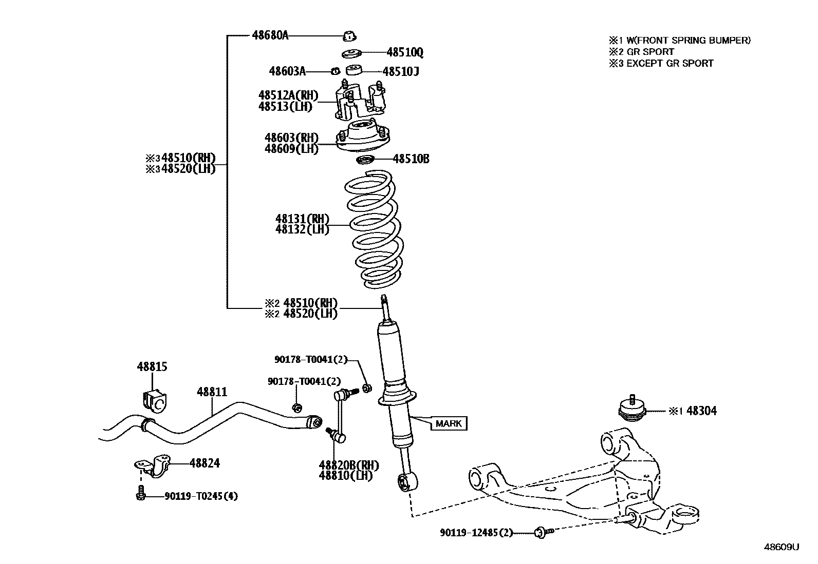 Toyota HILUX Front Spring & Shock Absorber EPC diagram — 48609U