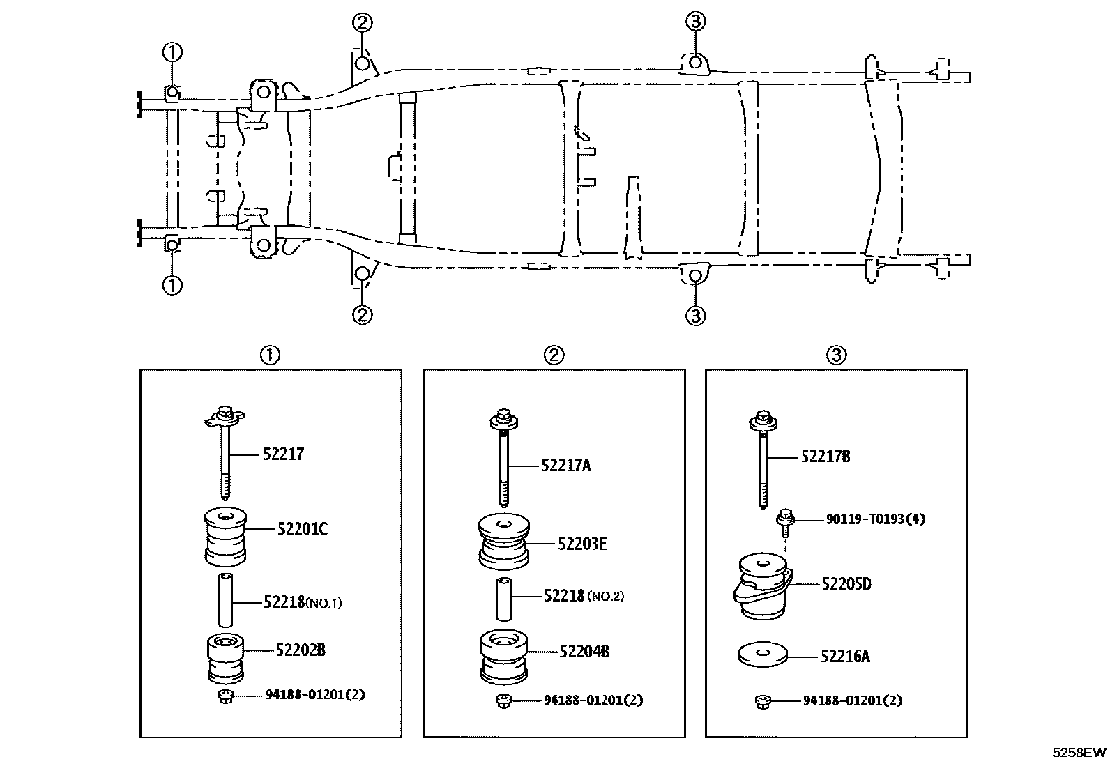 Toyota HILUX 驾驶室悬置和车身悬置 EPC diagram — 5258EW