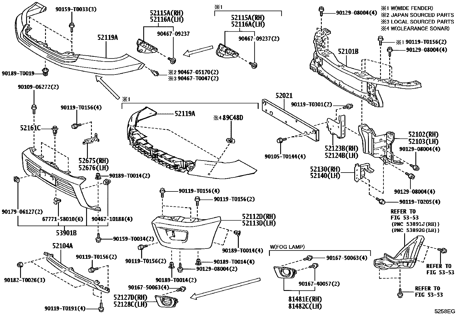 Toyota HILUX 前保险杠及附件 EPC diagram — 5258EG