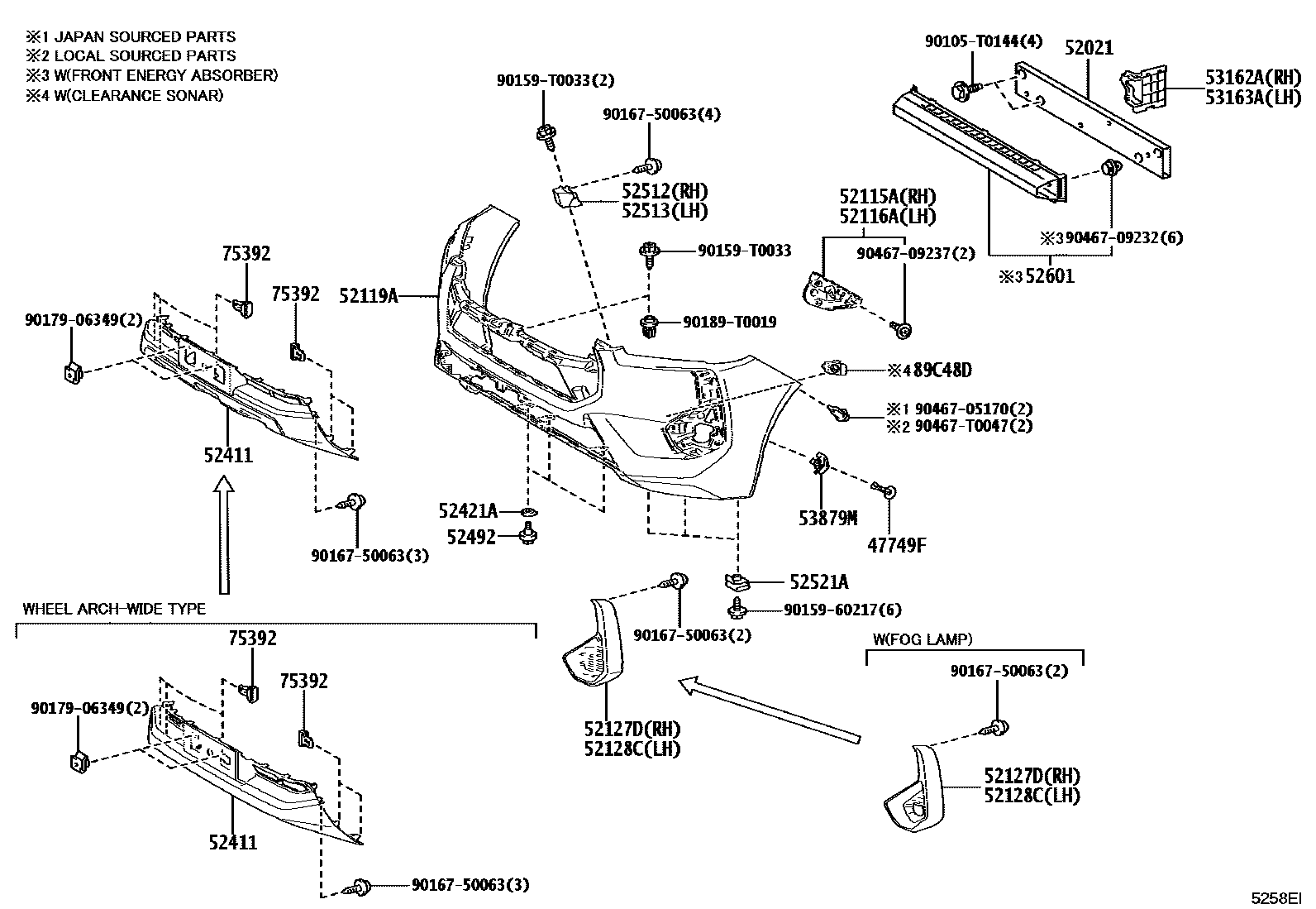Toyota HILUX 前保险杠及附件 EPC diagram — 5258EI