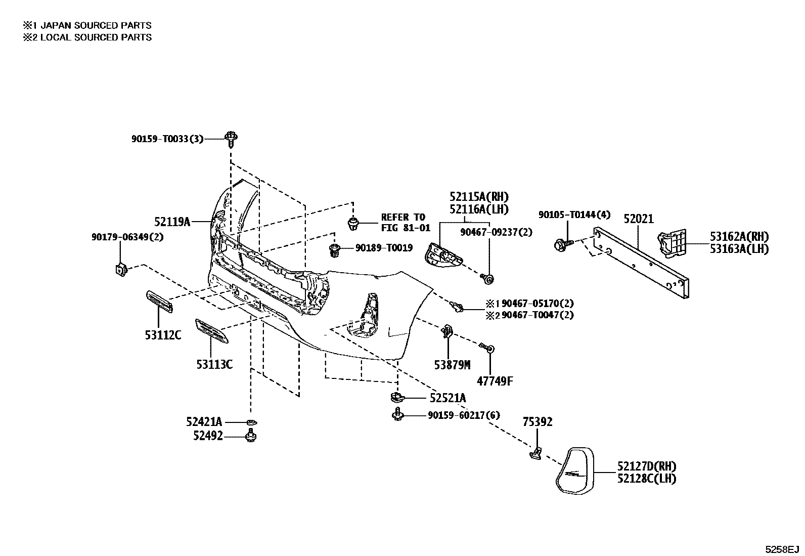 Toyota HILUX 前保险杠及附件 EPC diagram — 5258EJ