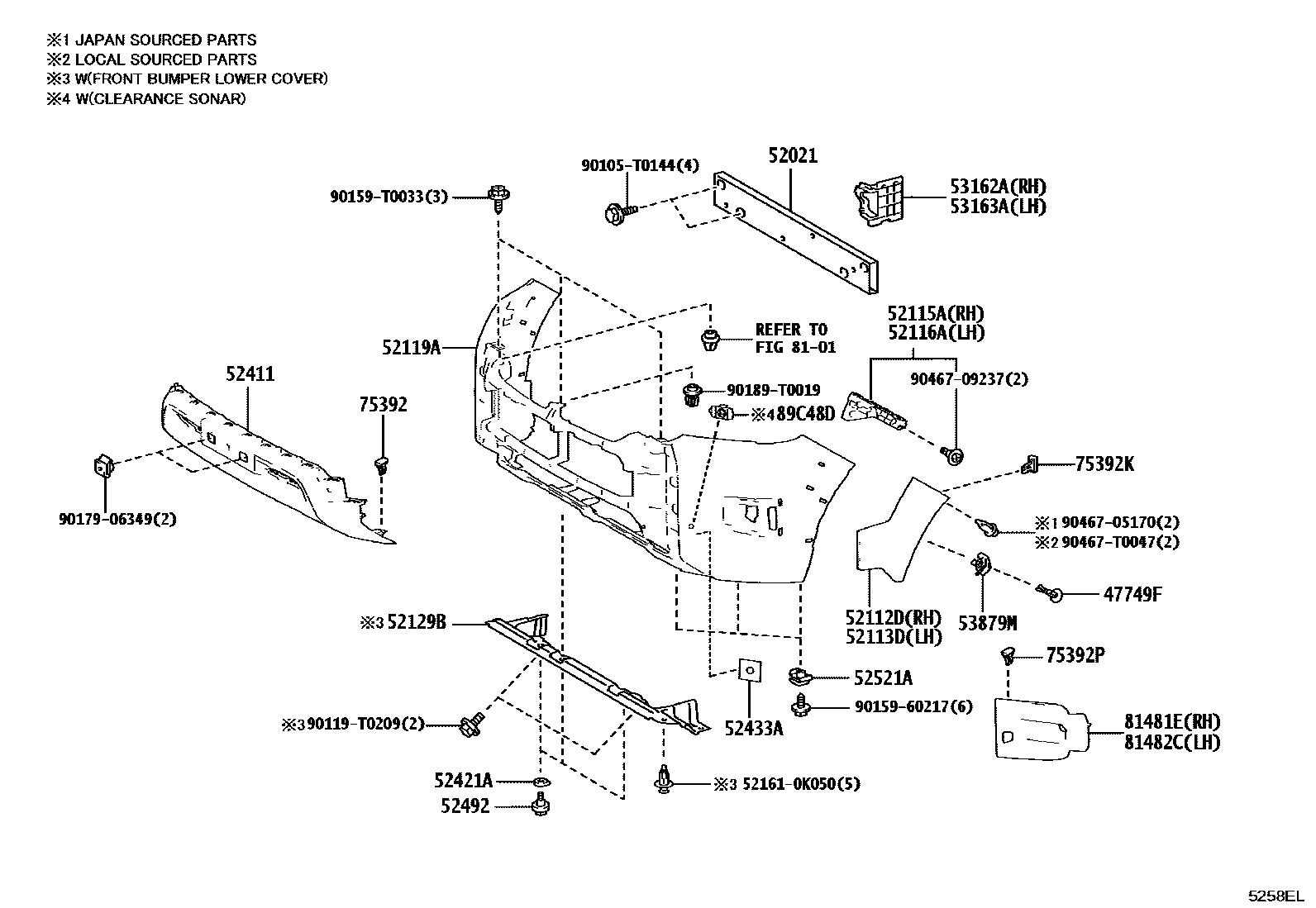 Toyota HILUX 前保险杠及附件 EPC diagram — 5258EL