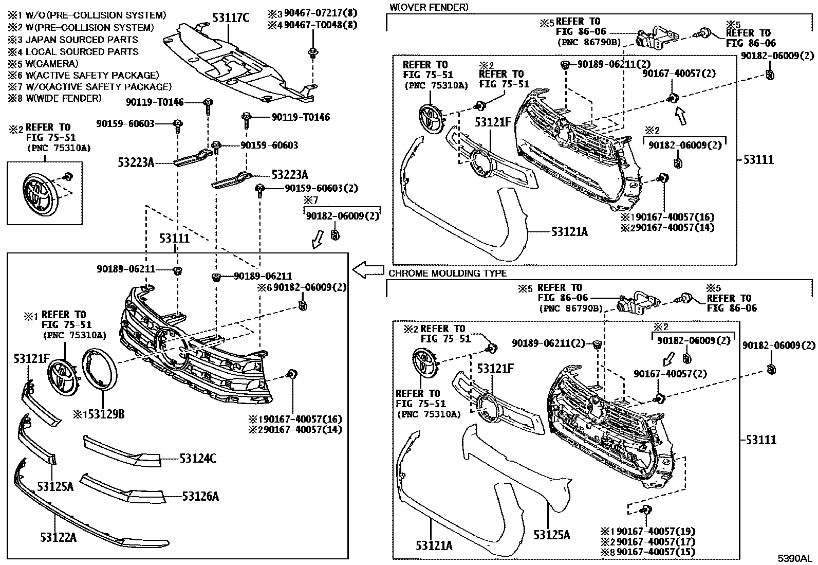 Toyota HILUX radiator grille EPC diagram — 5390AL