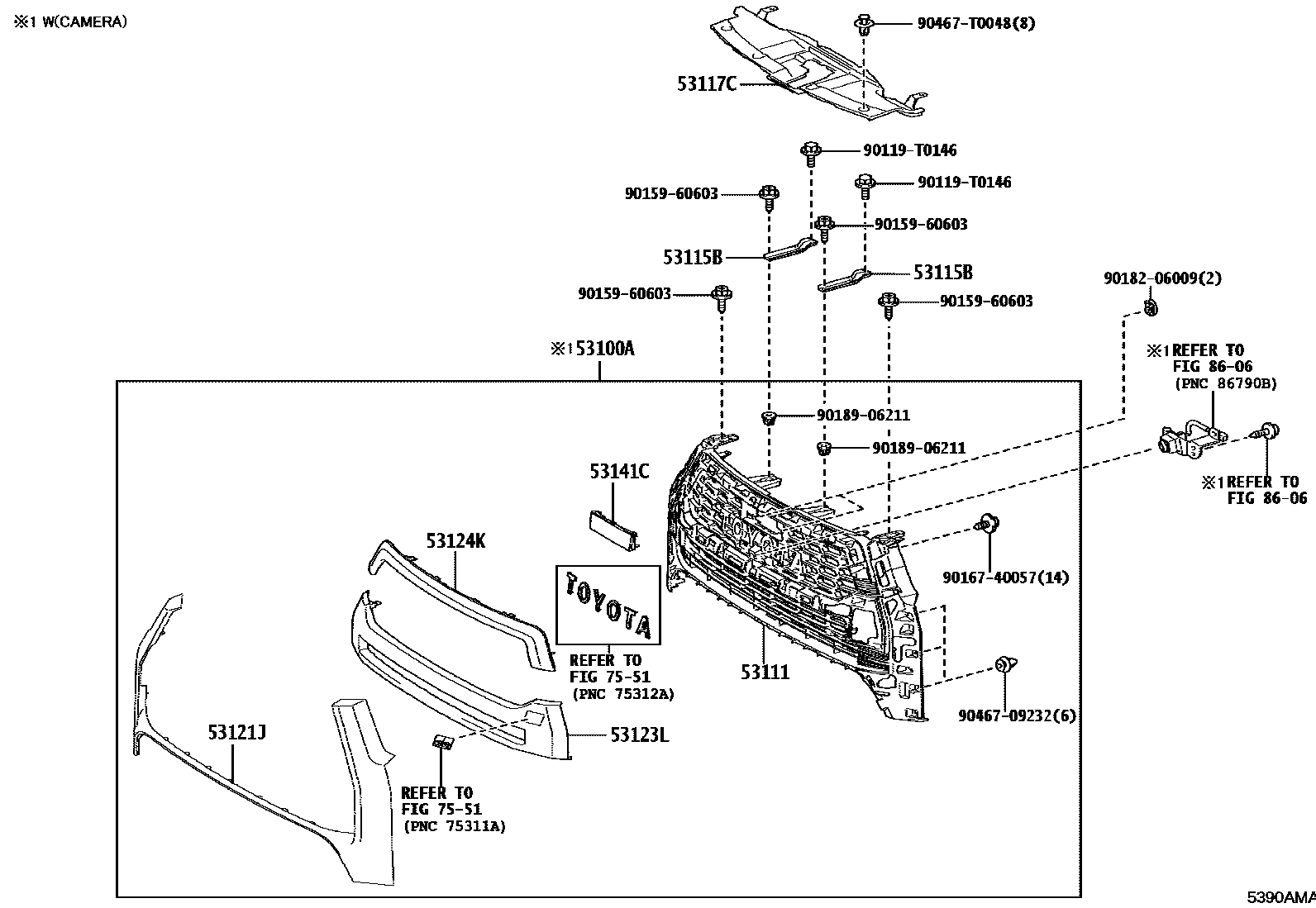 Toyota HILUX radiator grille EPC diagram — 5390AMA