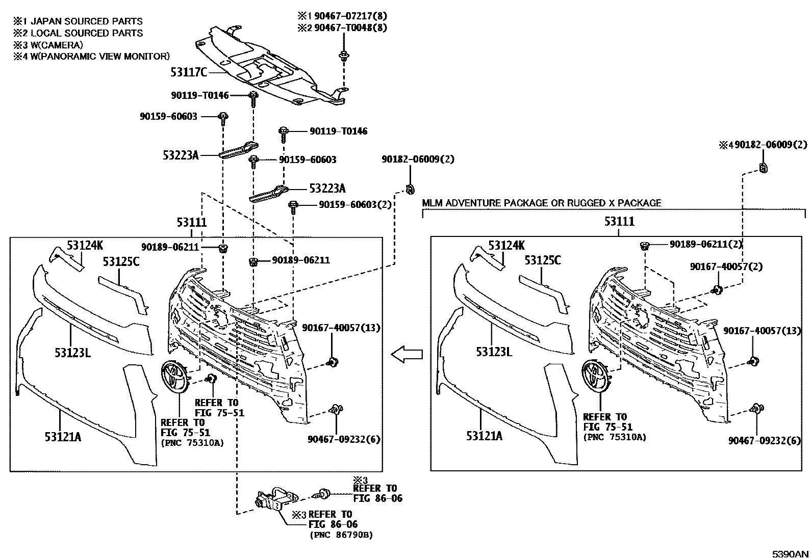 Toyota HILUX radiator grille EPC diagram — 5390AN