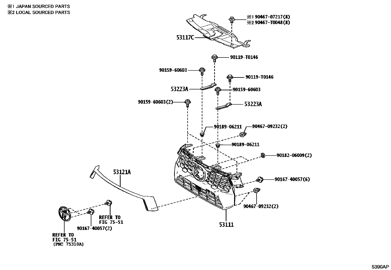 Toyota HILUX radiator grille EPC diagram — 5390AP