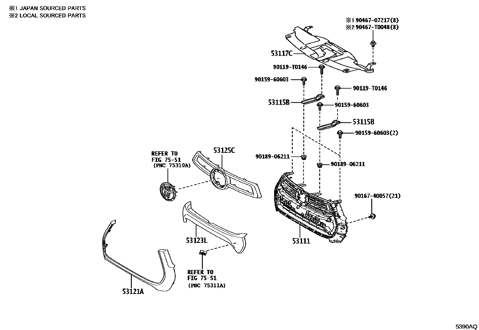 Toyota HILUX radiator grille EPC diagram — 5390AQ