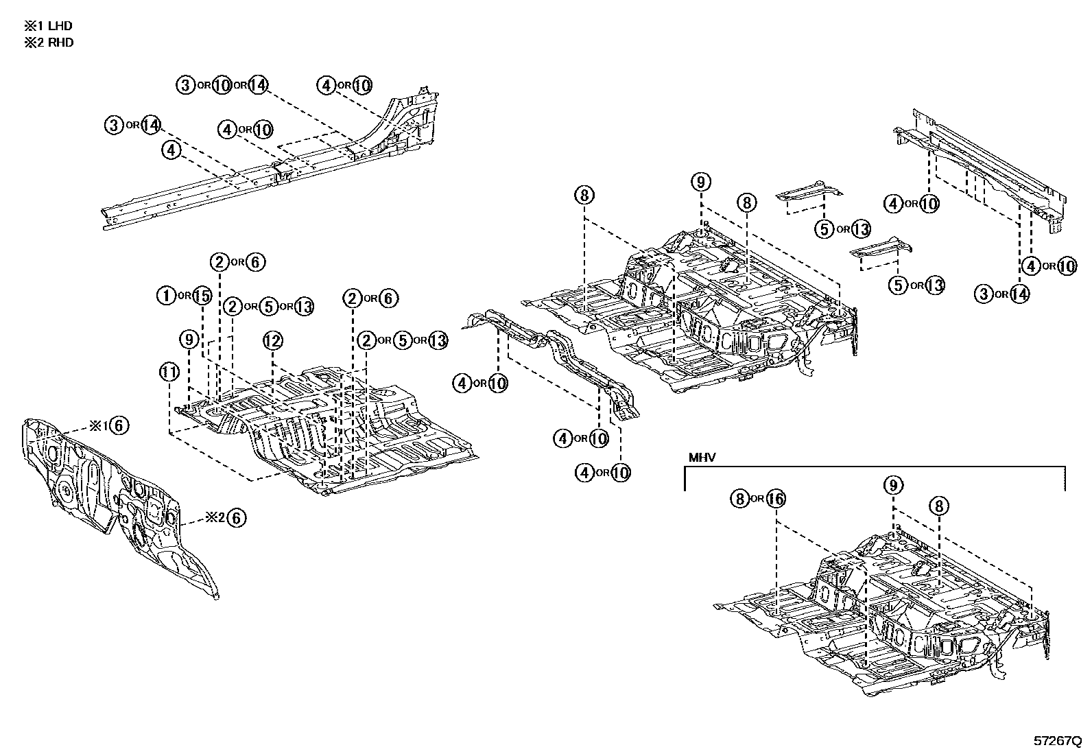 Toyota HILUX hole plug EPC diagram — 57267Q