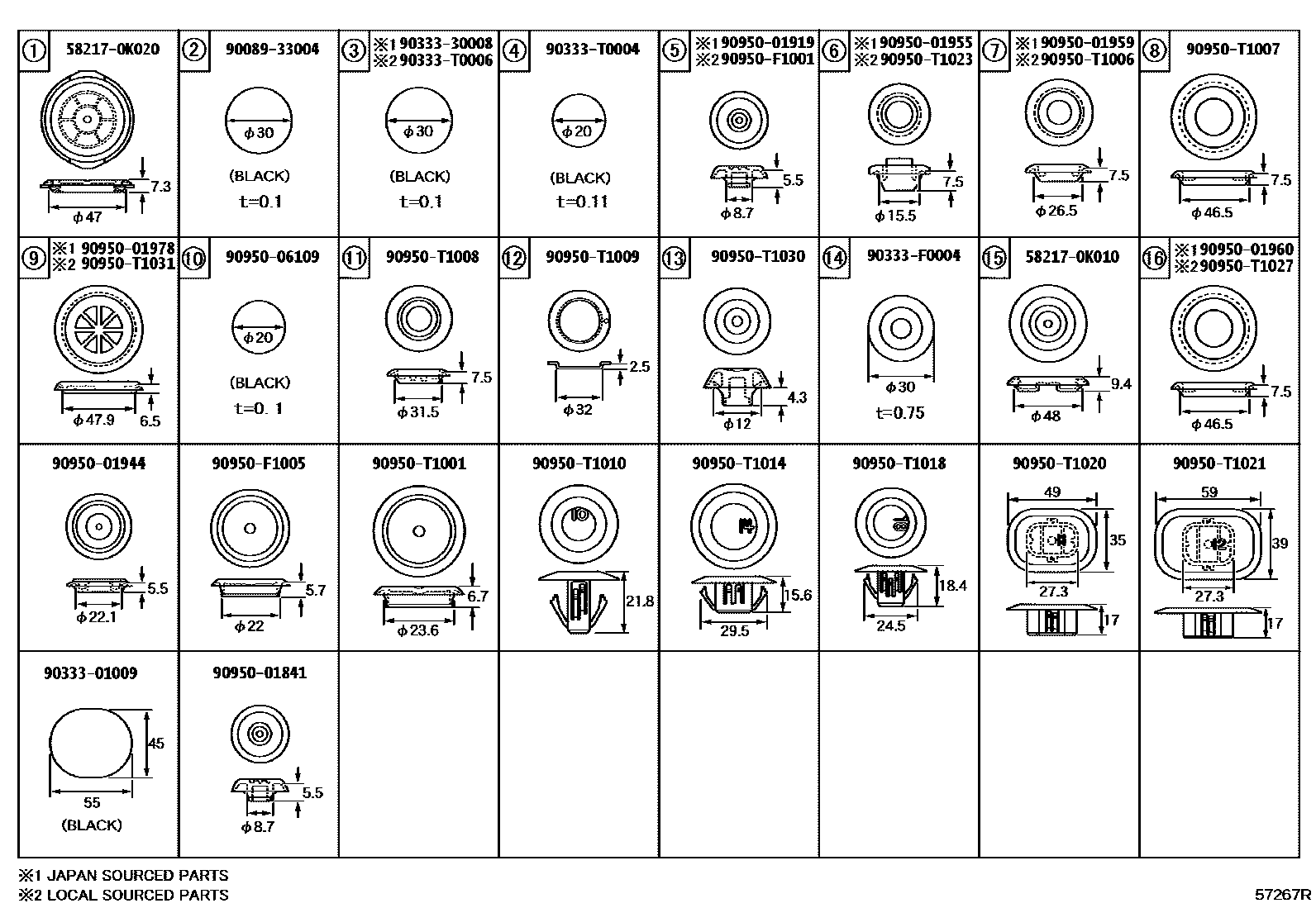 Toyota HILUX hole plug EPC diagram — 57267R